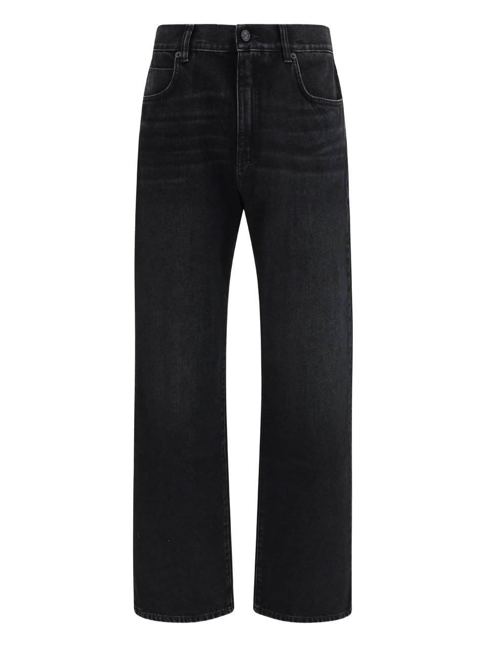 Balmain Black Large Jeans Wide-Leg Denim Jeans Zwart