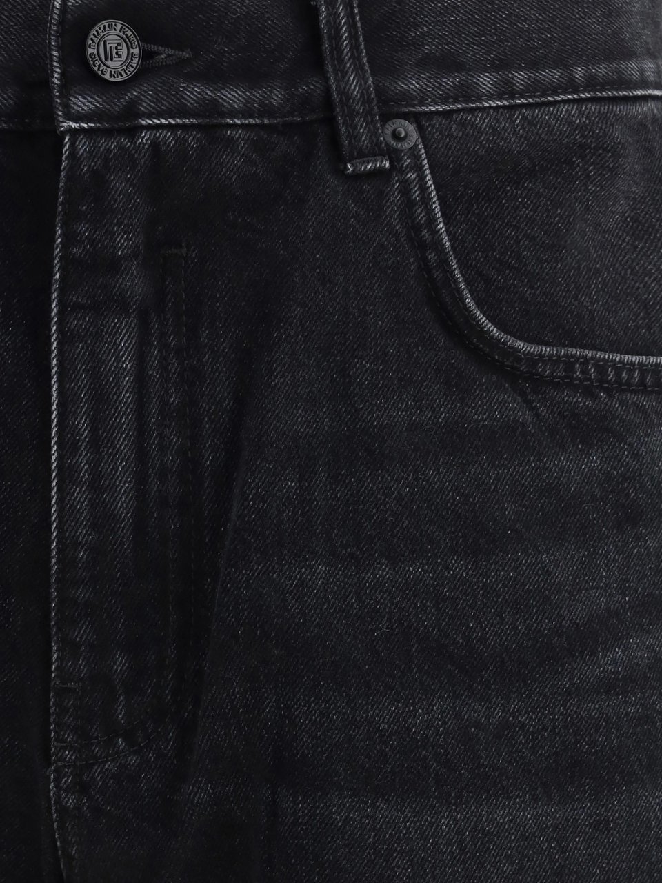 Balmain Black Large Jeans Wide-Leg Denim Jeans Zwart