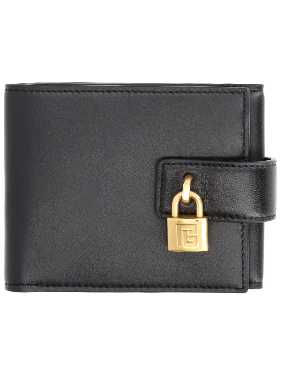 Balmain Pulse Lambskin Gold Padlock Wallet Grijs