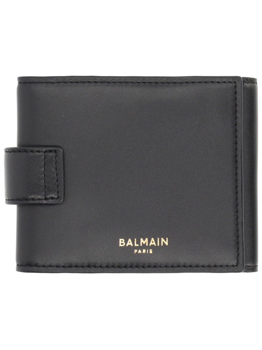 Balmain Pulse Lambskin Gold Padlock Wallet Grijs