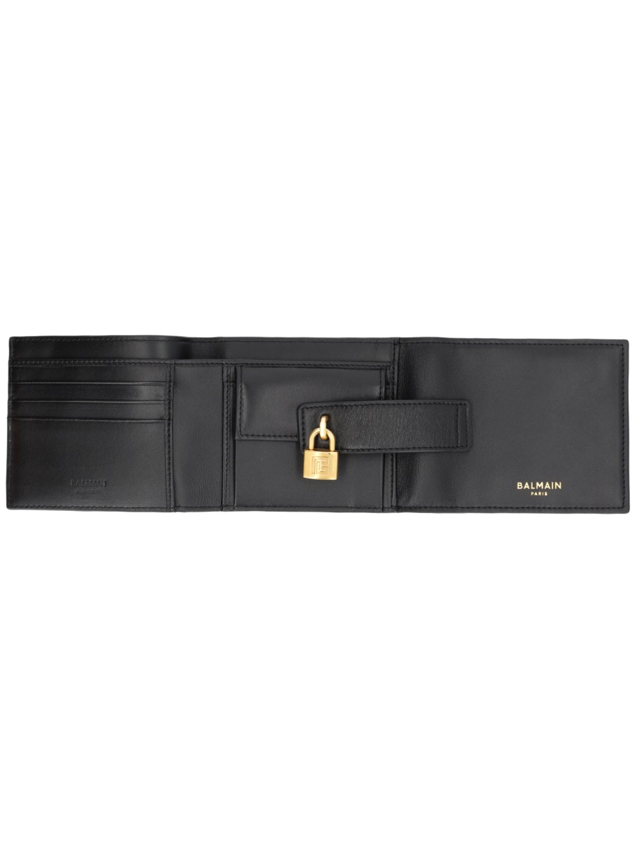Balmain Pulse Lambskin Gold Padlock Wallet Grijs