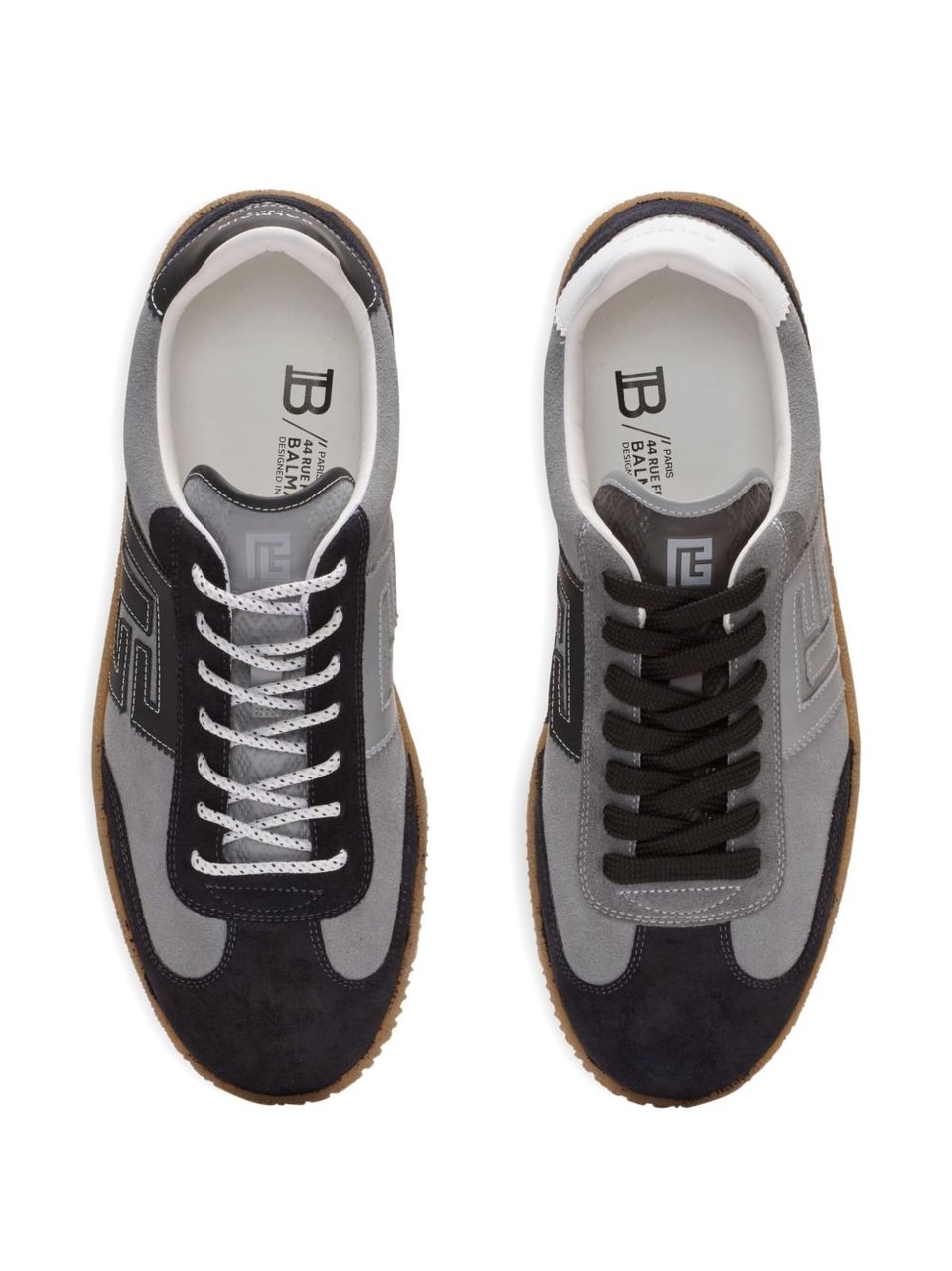Balmain Grey Panelled Suede-Effect Lace-Up Sneakers Grijs