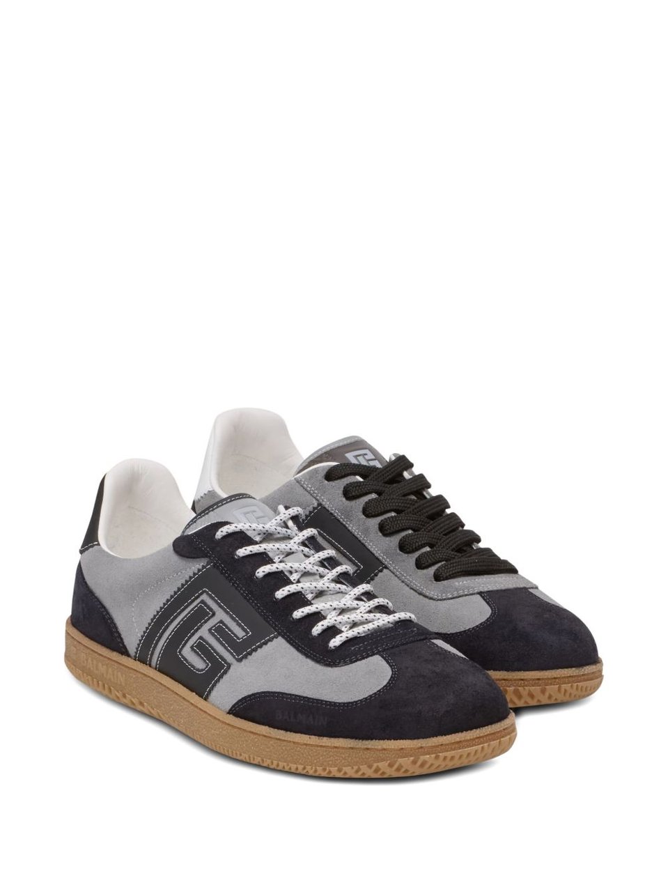 Balmain Grey Panelled Suede-Effect Lace-Up Sneakers Grijs