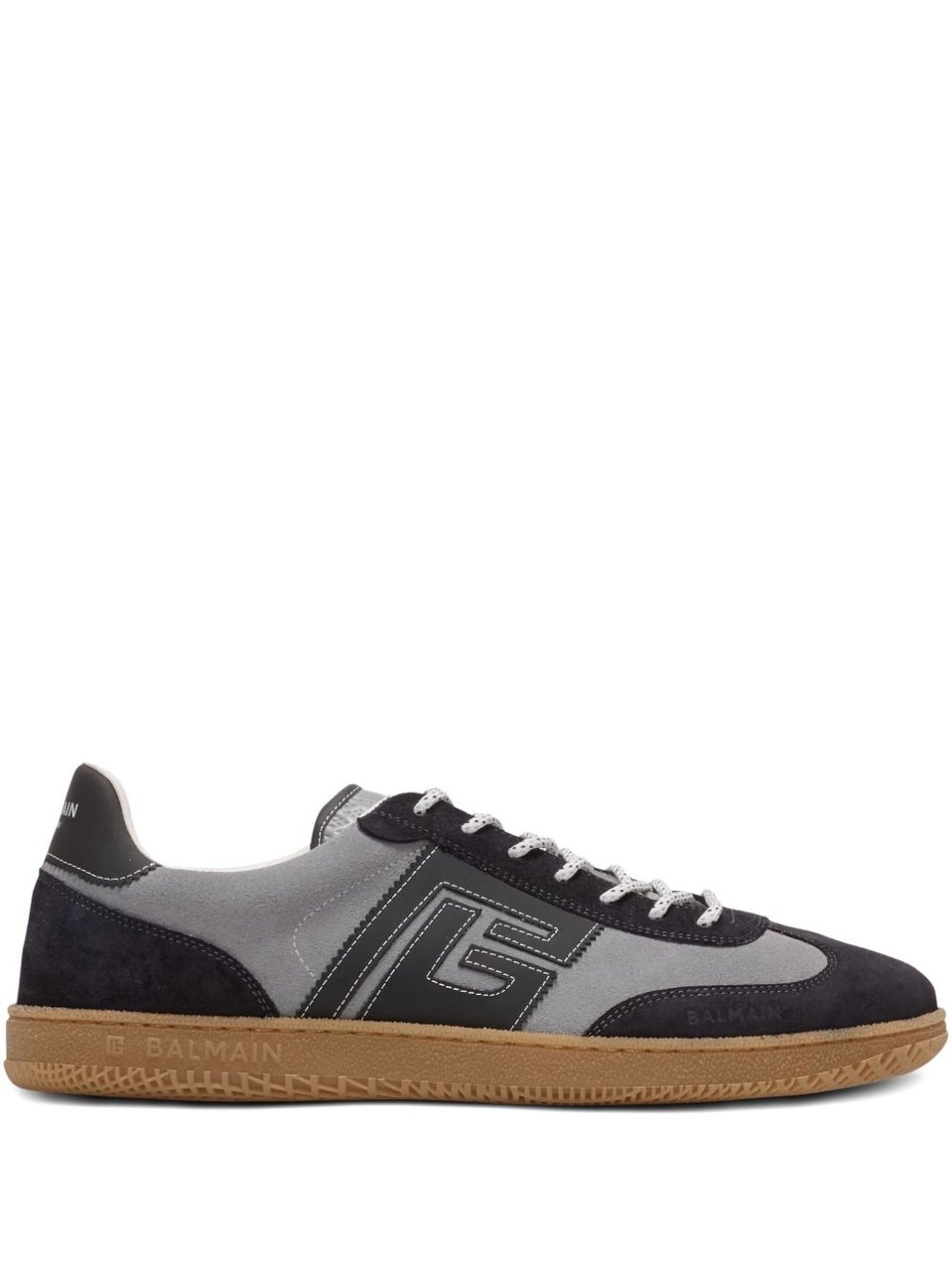 Balmain Grey Panelled Suede-Effect Lace-Up Sneakers Grijs