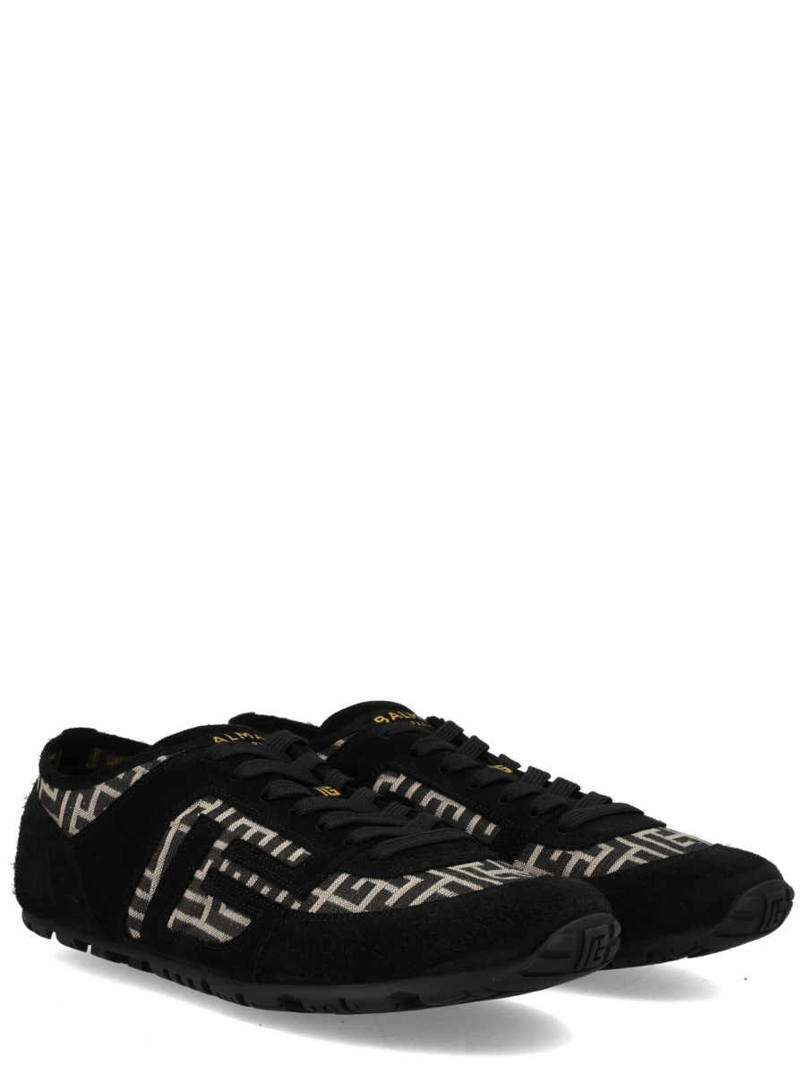 Balmain Racer 45 Black Suede Overlay Sneakers Zwart