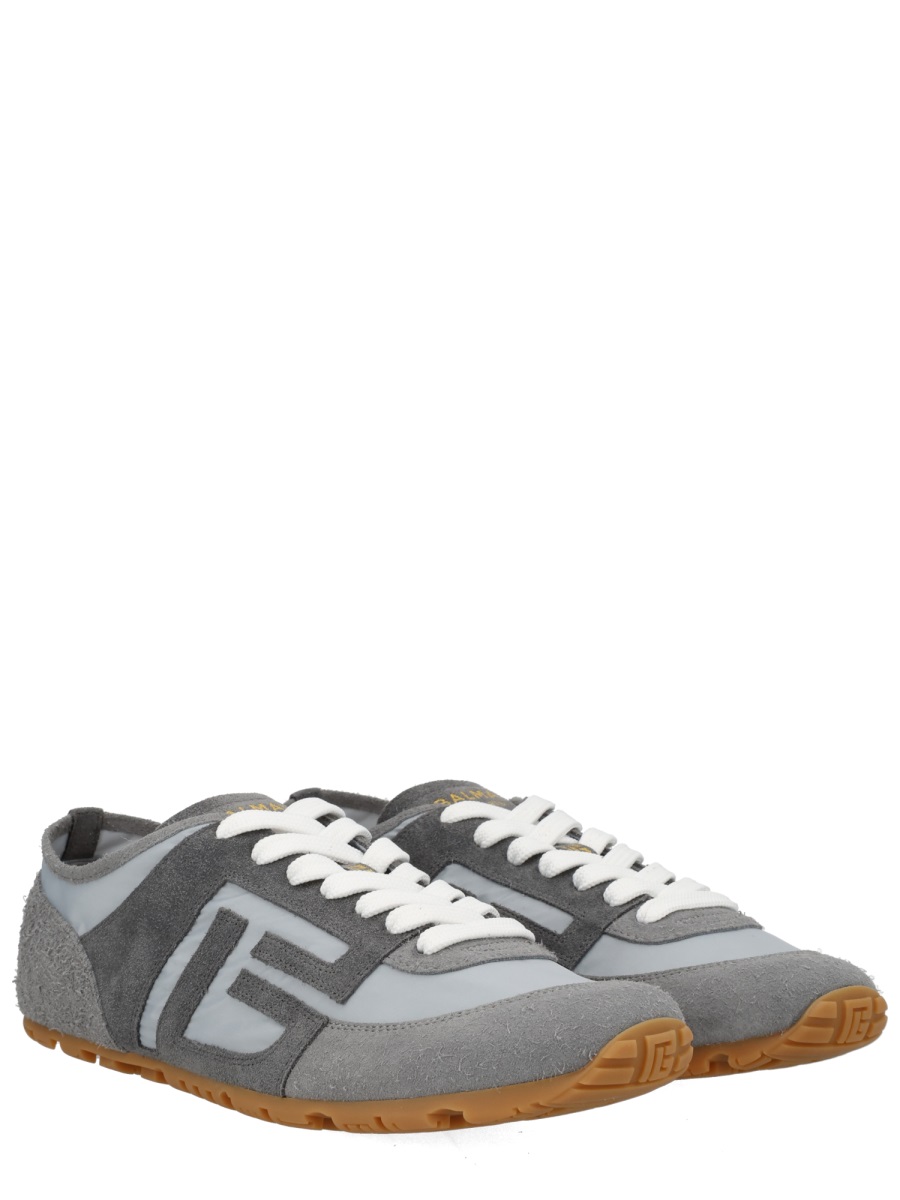 Balmain Grey Racer 45 Suede Panel Sneakers Grijs