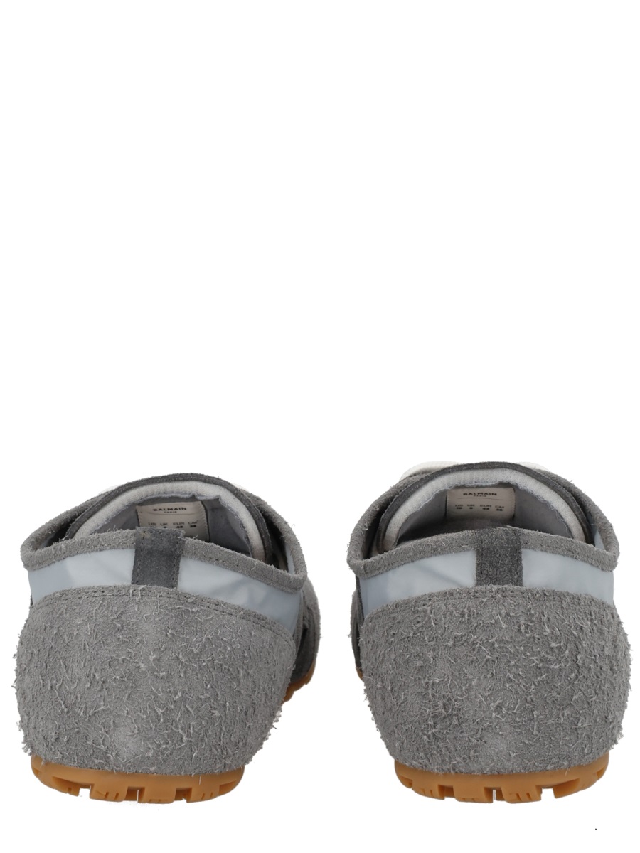 Balmain Grey Racer 45 Suede Panel Sneakers Grijs