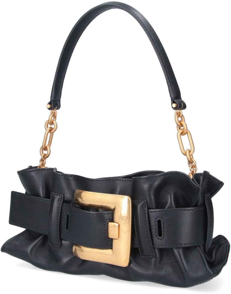 Balmain Black Anthem Mini Handbag Gold-Tone Buckle Zwart