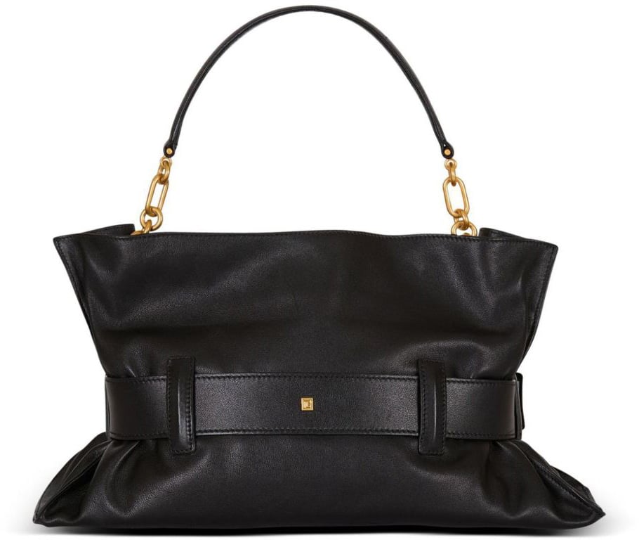 Balmain Black Minimalist Structured Leather Handbag Zwart