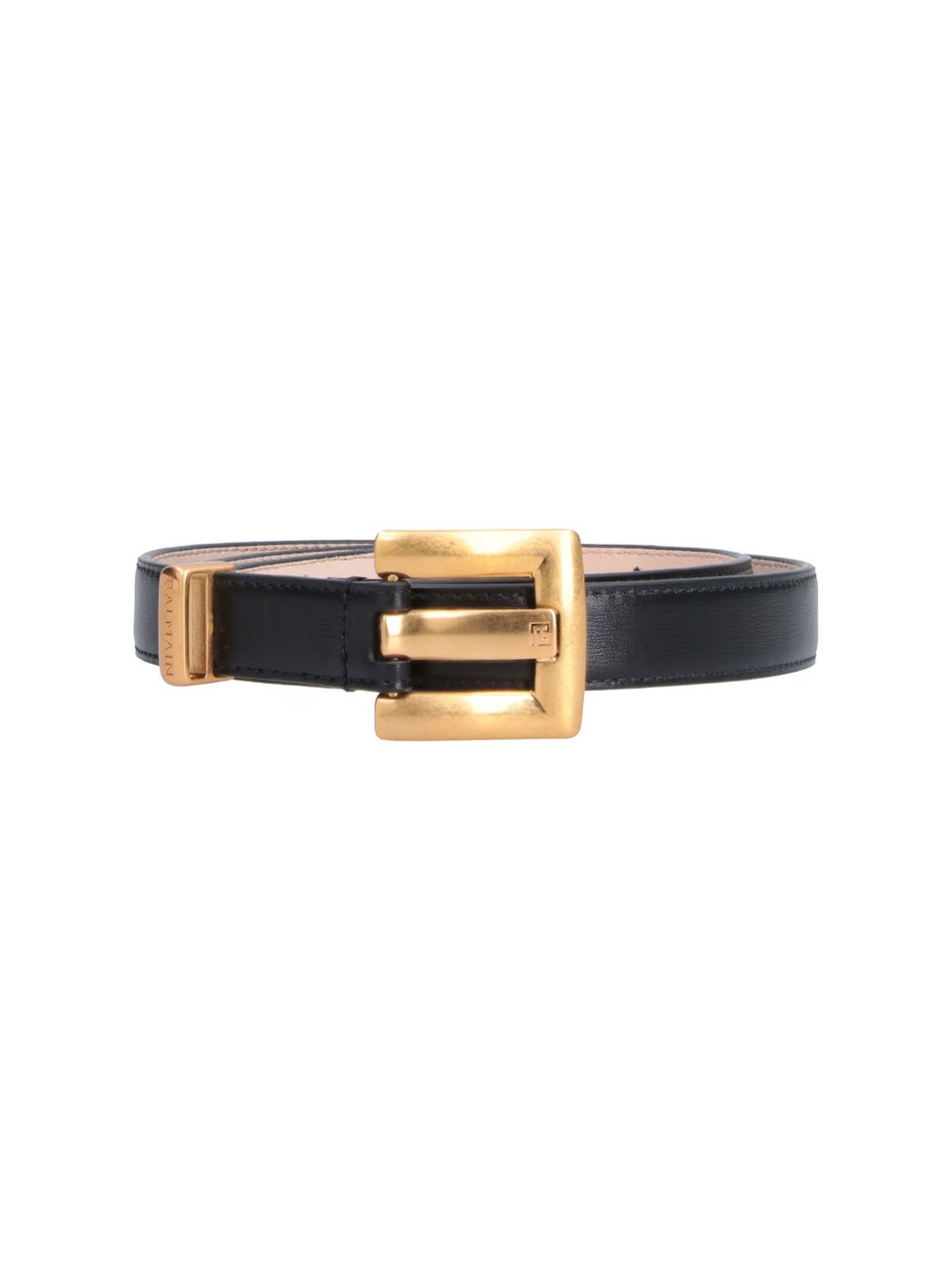 Balmain Black Anthem Calf Leather Gold Buckle Belt Zwart