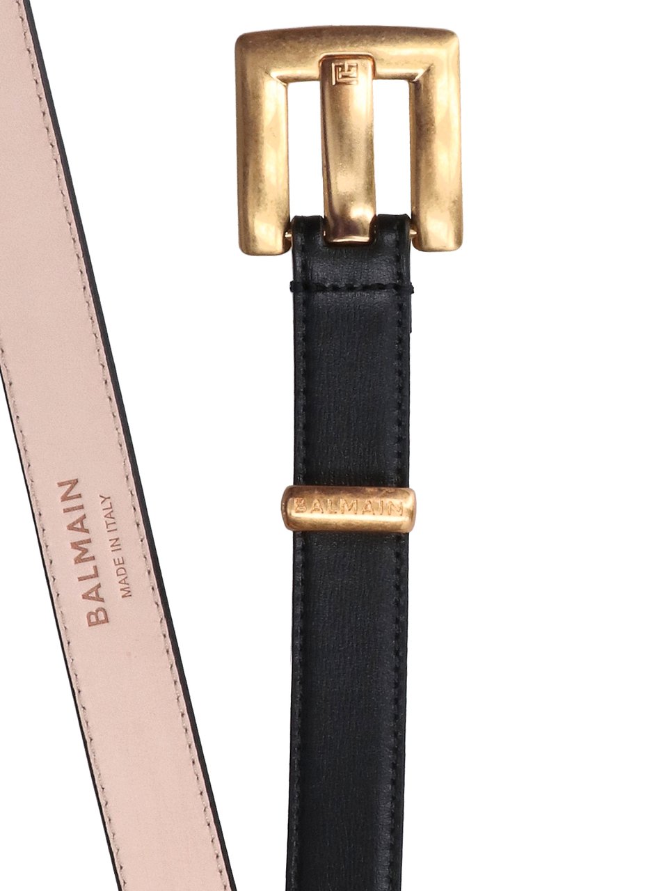 Balmain Black Anthem Calf Leather Gold Buckle Belt Zwart