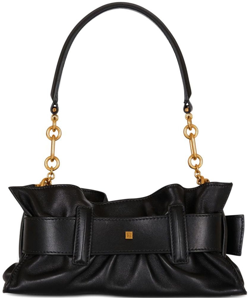 Balmain Gathered Black Handbag With Gold Buckle Zwart