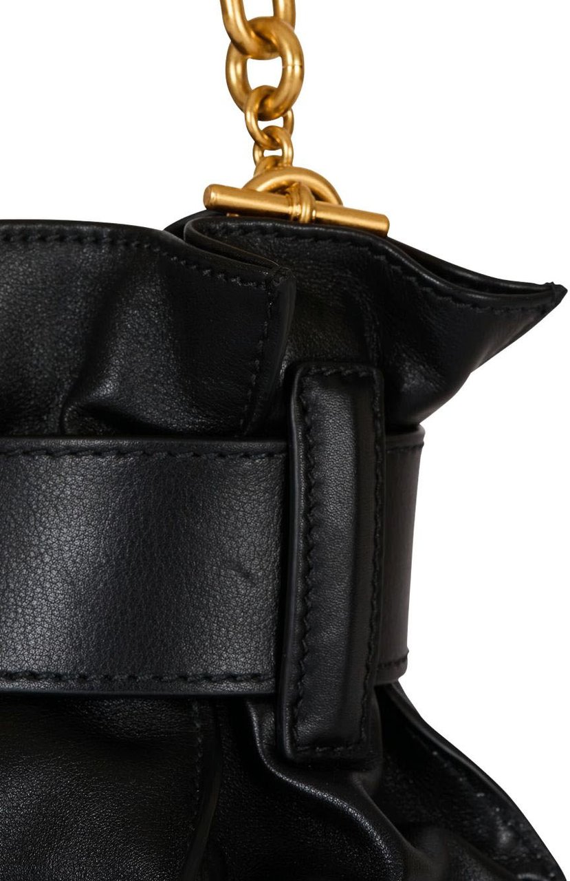 Balmain Gathered Black Handbag With Gold Buckle Zwart