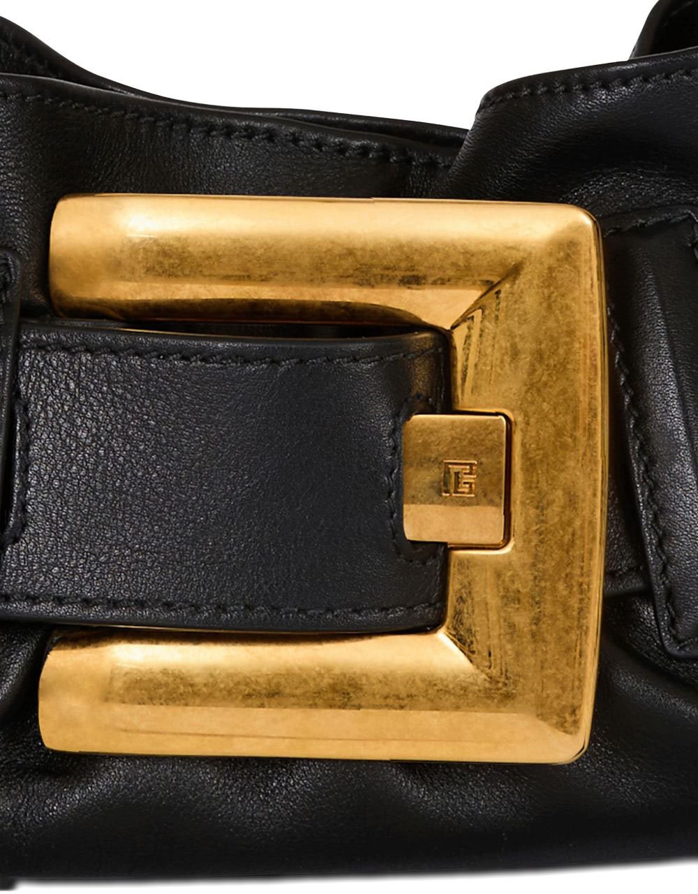 Balmain Gathered Black Handbag With Gold Buckle Zwart