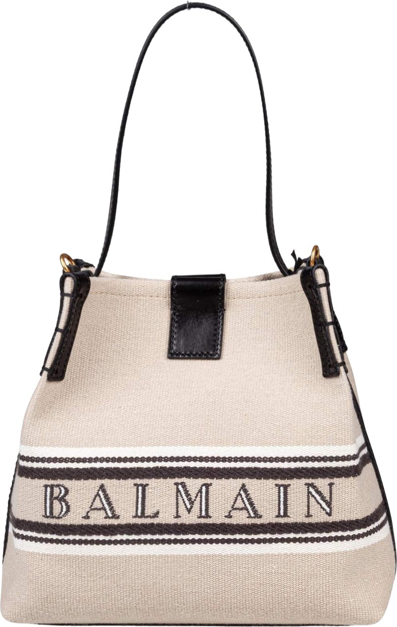 Balmain Balmain release canvas and leather bucket bag with logo Neutraal