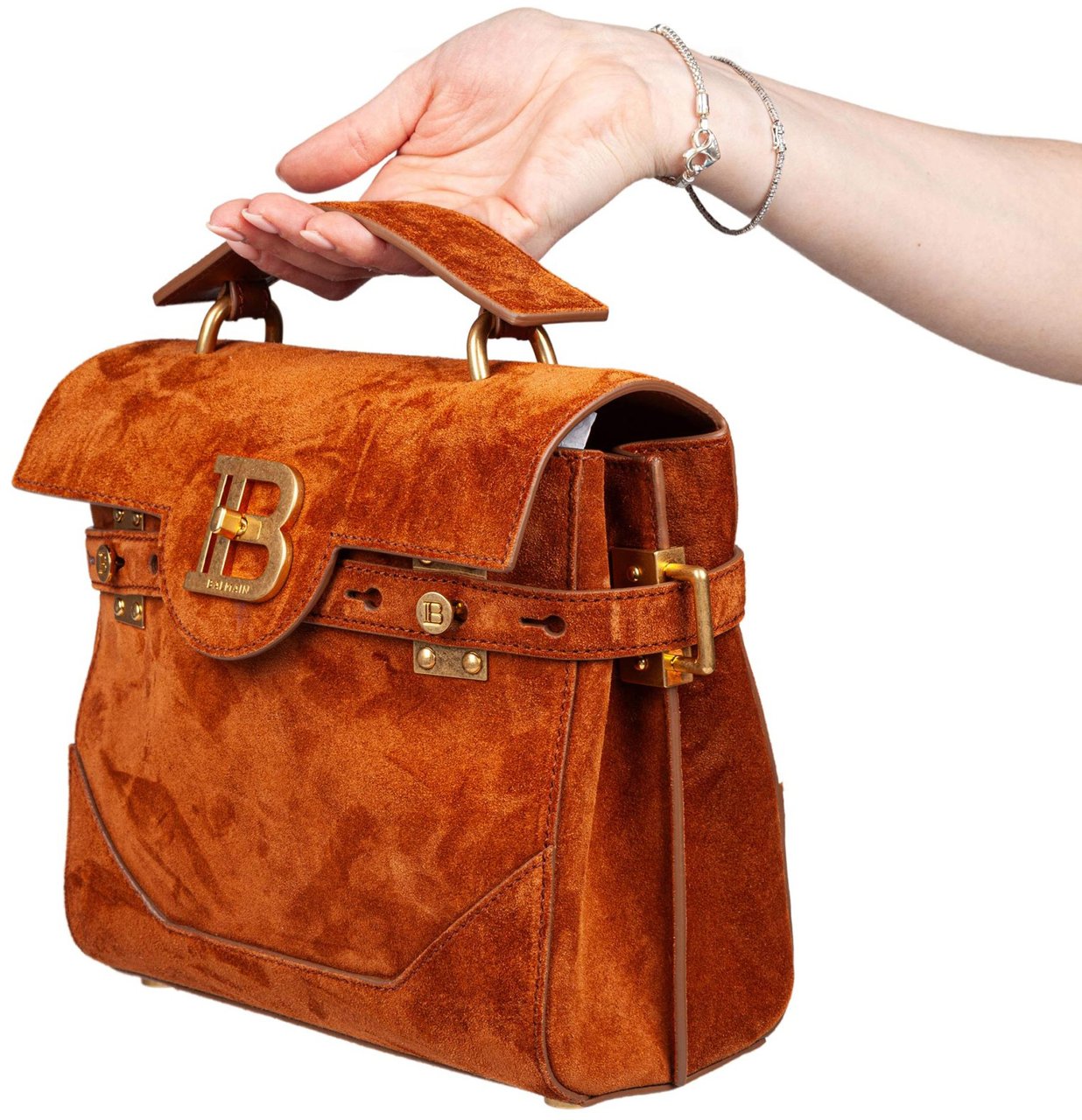 Balmain Balmain b buzz 23 suede handbag, caramel color Bruin