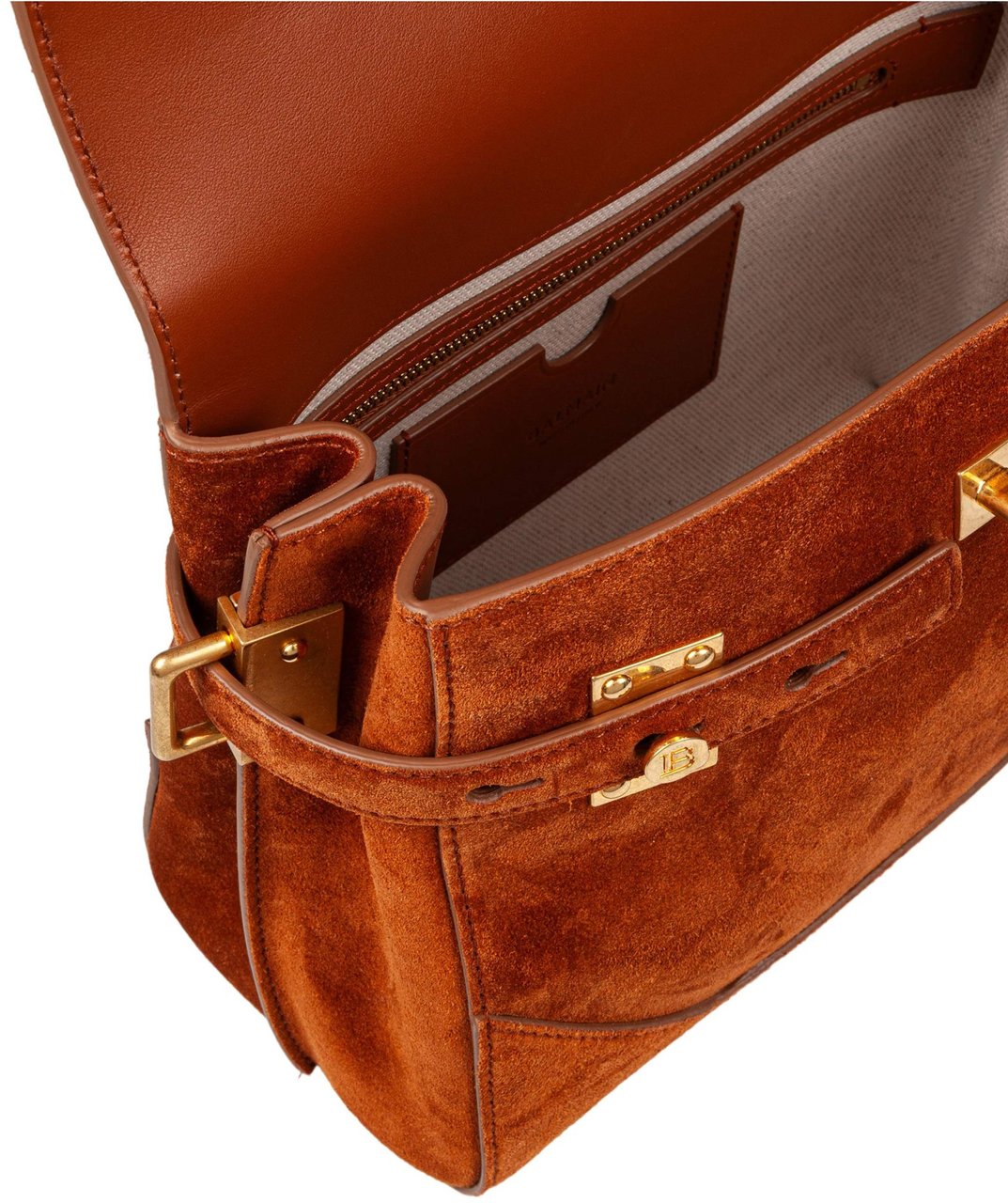Balmain Balmain b buzz 23 suede handbag, caramel color Bruin