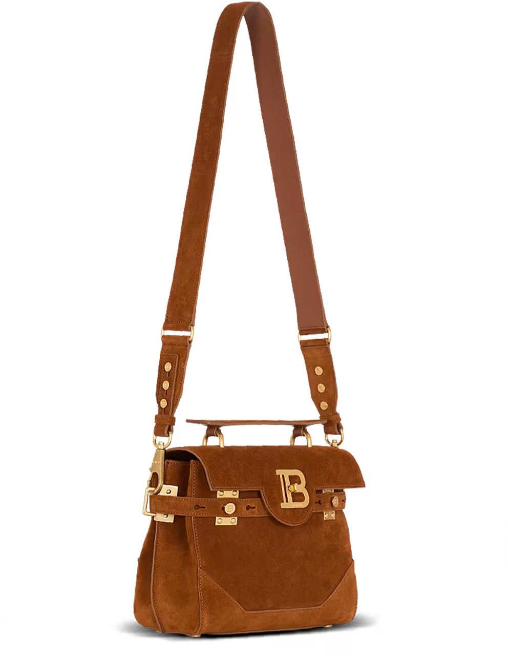 Balmain Medium Structured Suede Handbag Leather Accents Oranje
