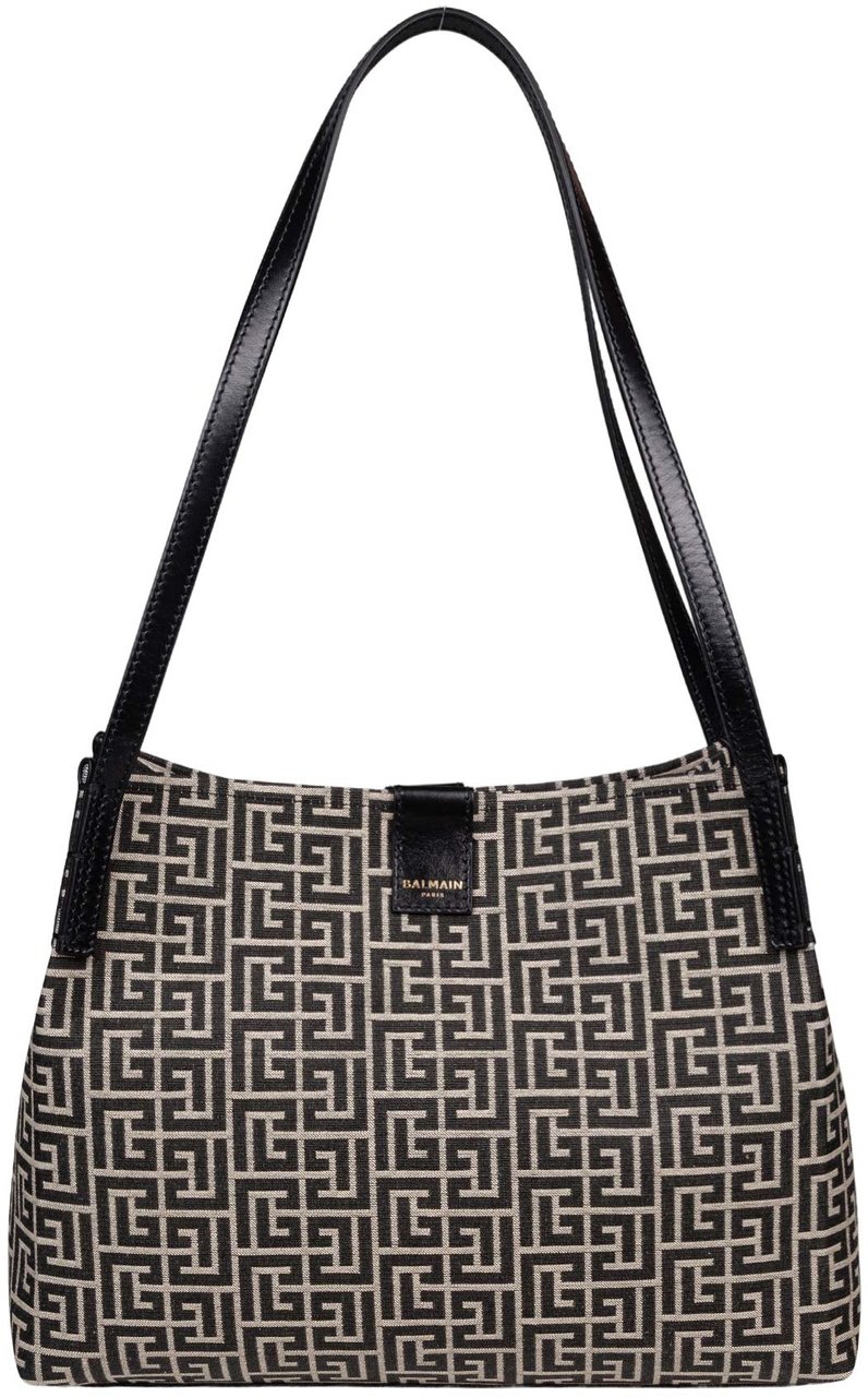 Balmain Balmain release canvas and leather shopper bag, ivory and black Zwart