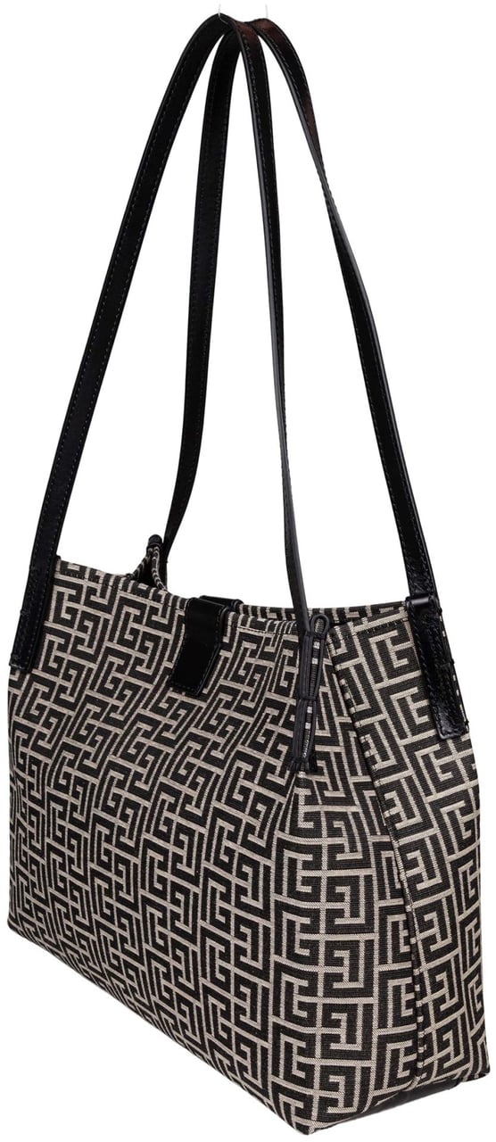 Balmain Balmain release canvas and leather shopper bag, ivory and black Zwart