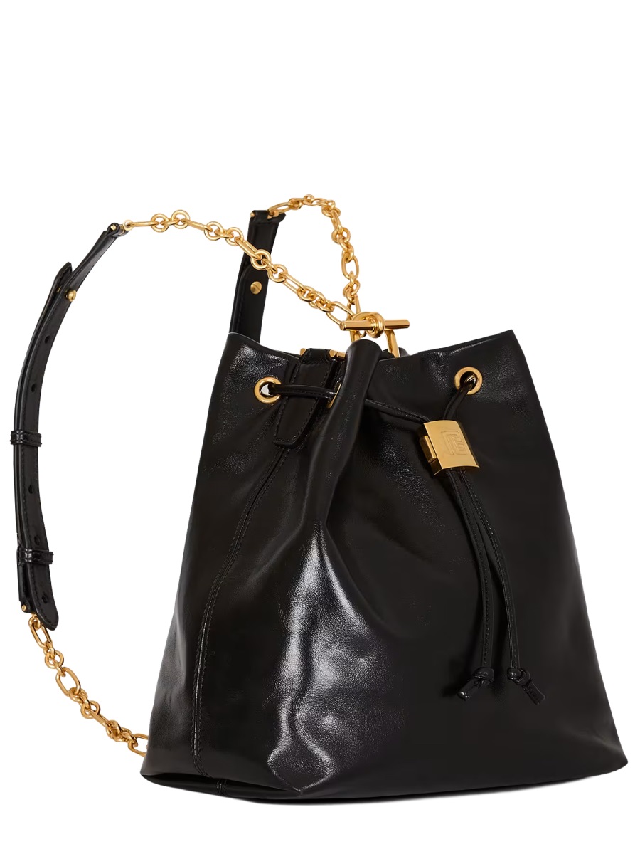 Balmain Neutrals Pulse Convertible Drawstring Leather Backpack Zwart