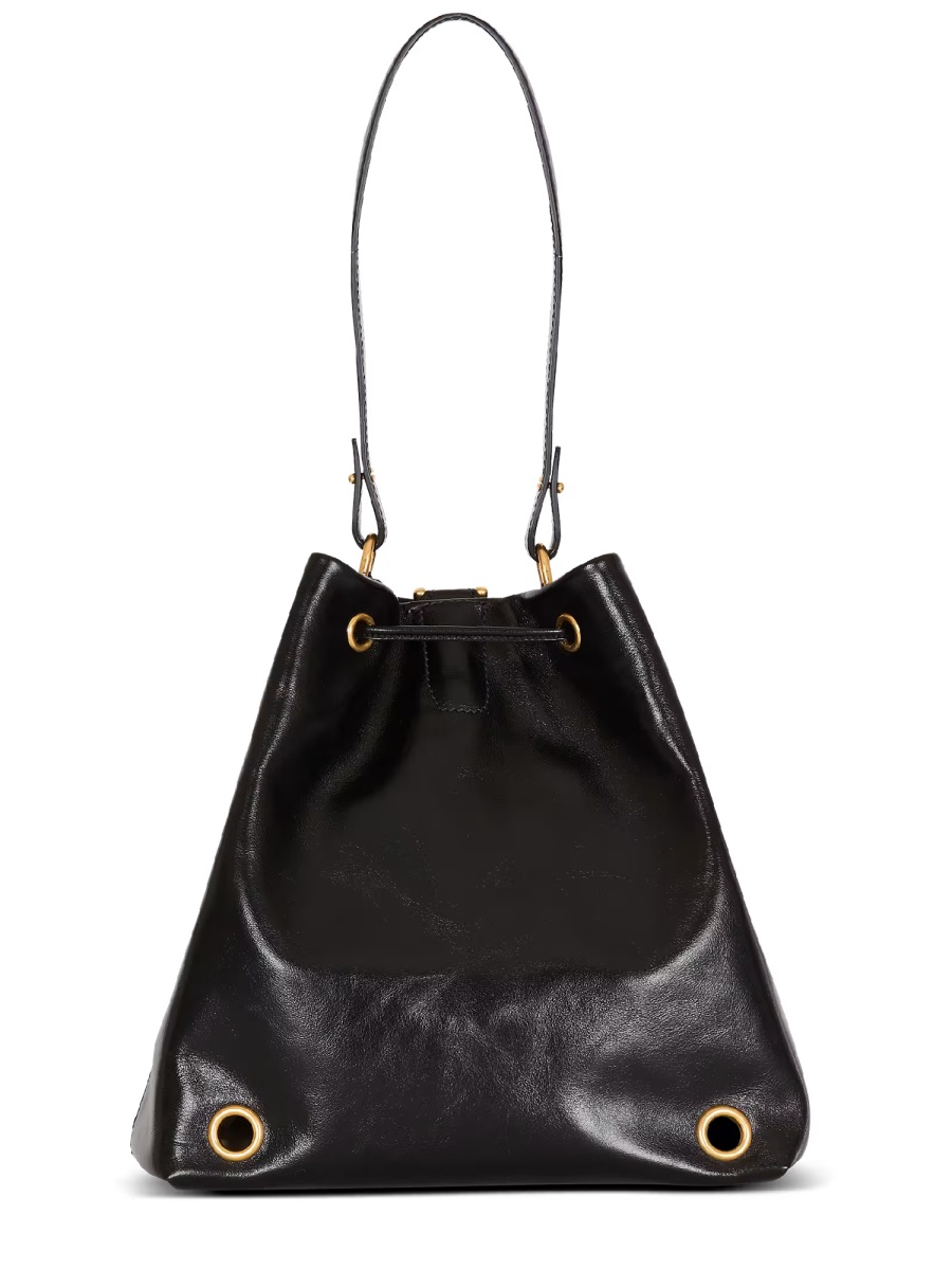 Balmain Neutrals Pulse Convertible Drawstring Leather Backpack Zwart