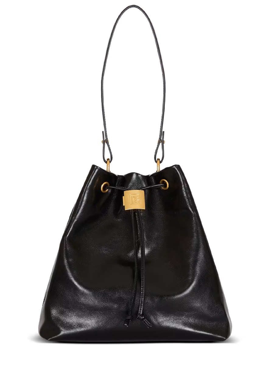 Balmain Neutrals Pulse Convertible Drawstring Leather Backpack Zwart