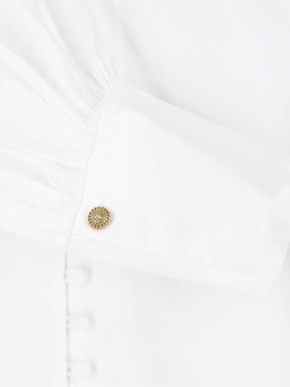 Balmain Mandarin Collar White Long-Sleeved Shirt with Gold-Tone Buttons Wit