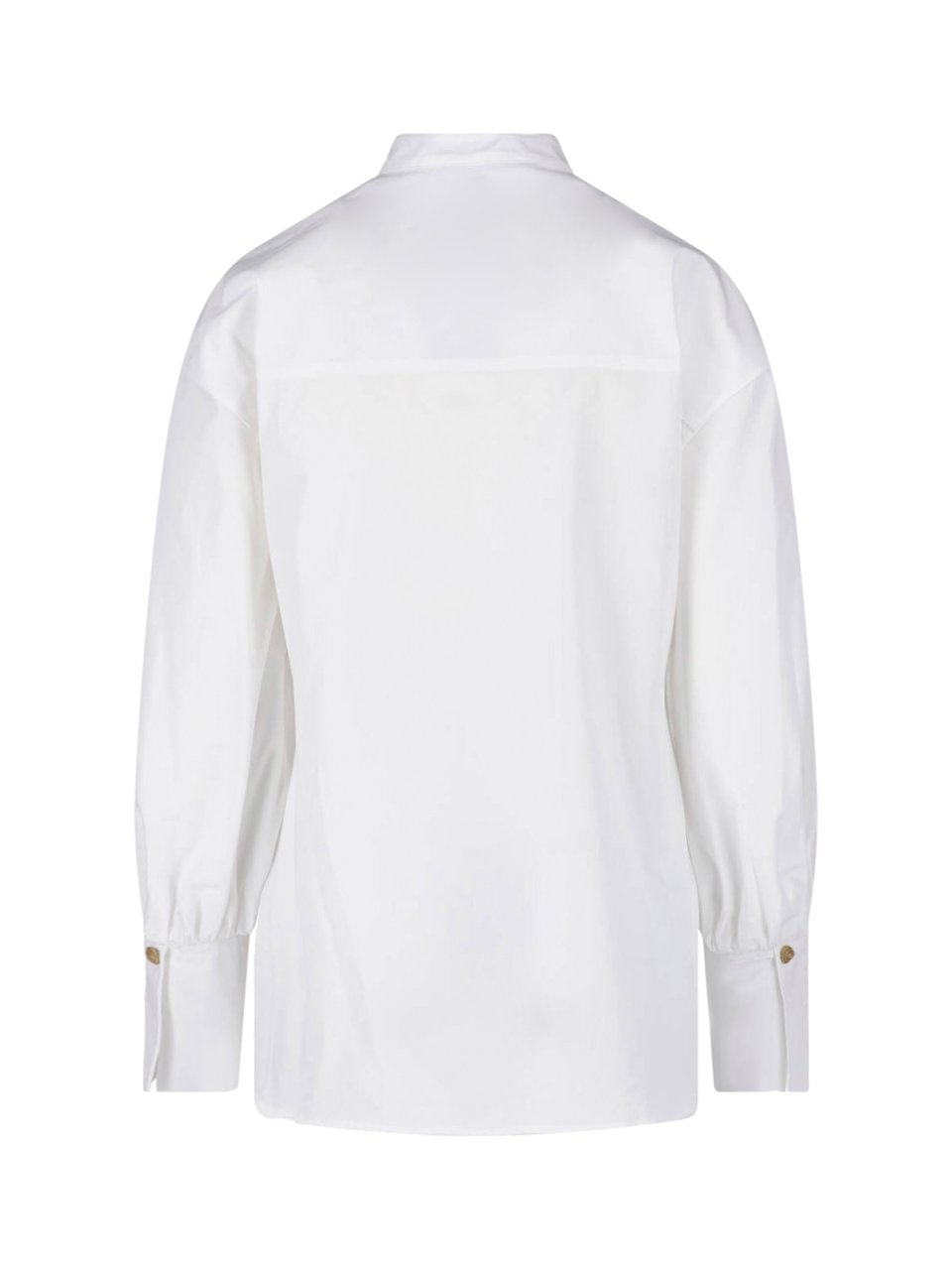 Balmain Mandarin Collar White Long-Sleeved Shirt with Gold-Tone Buttons Wit
