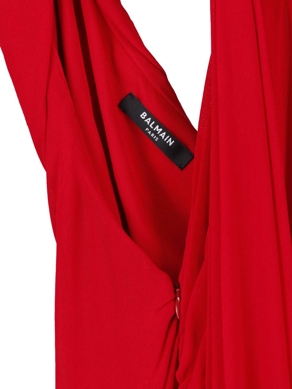Balmain Draped Red Viscose Maxi Dress with Halter Neckline Rood