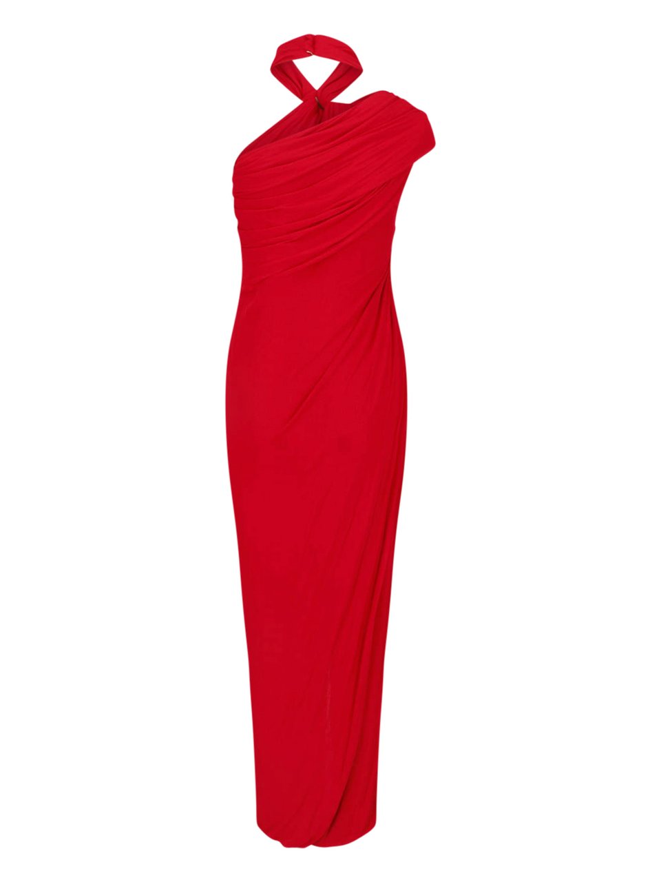 Balmain Draped Red Viscose Maxi Dress with Halter Neckline Rood