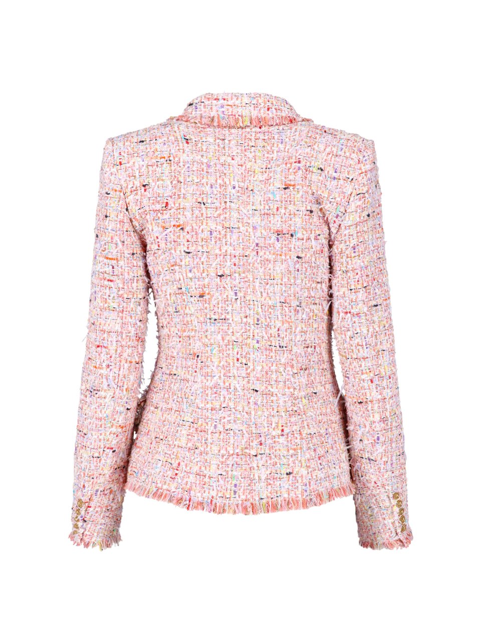 Balmain Tailored Double-Breasted Jacket with Frayed Trim Roze