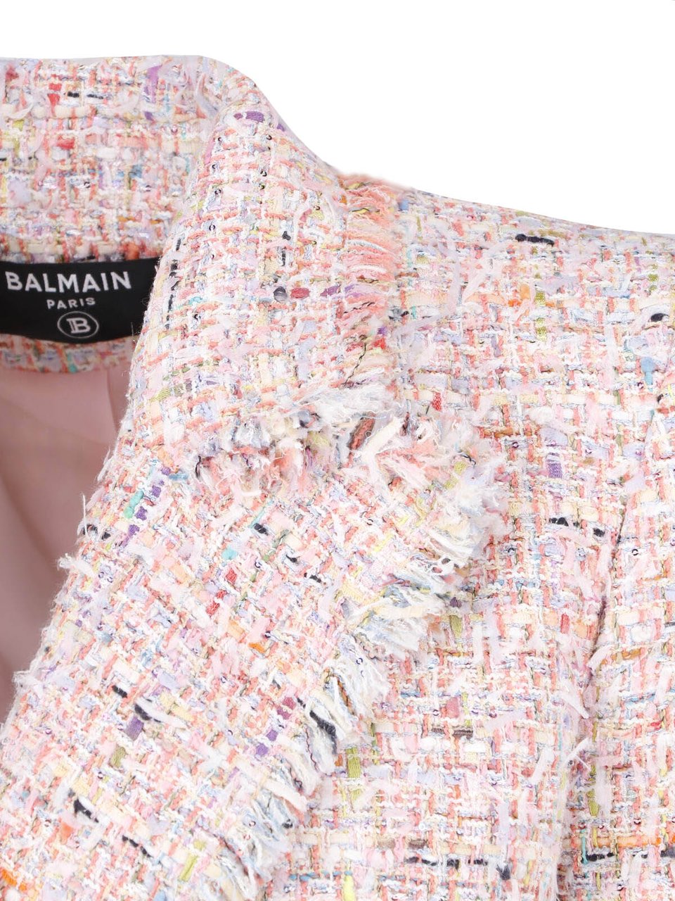 Balmain Tailored Double-Breasted Jacket with Frayed Trim Roze