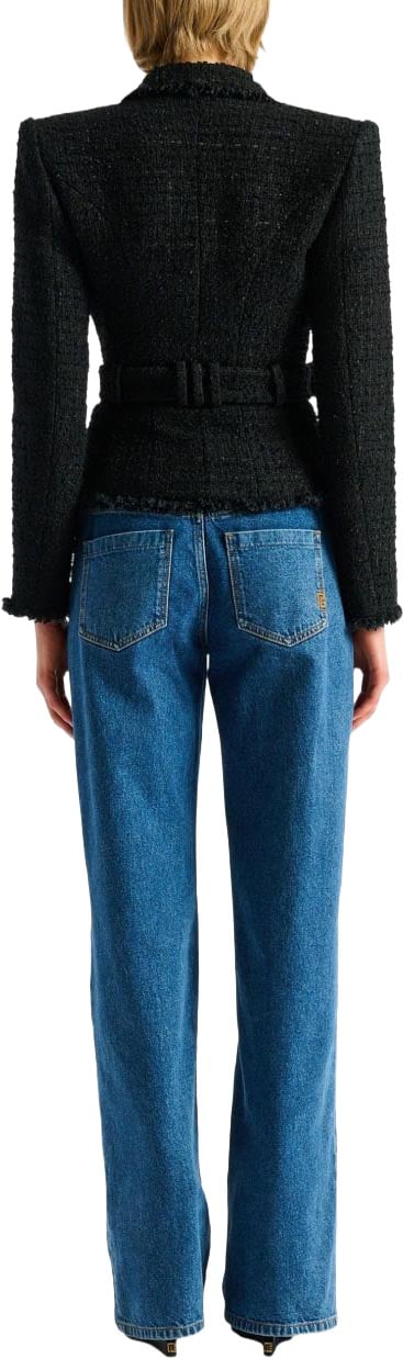 Balmain Tailored Black Tweed Jacket with Notched Lapel Zwart