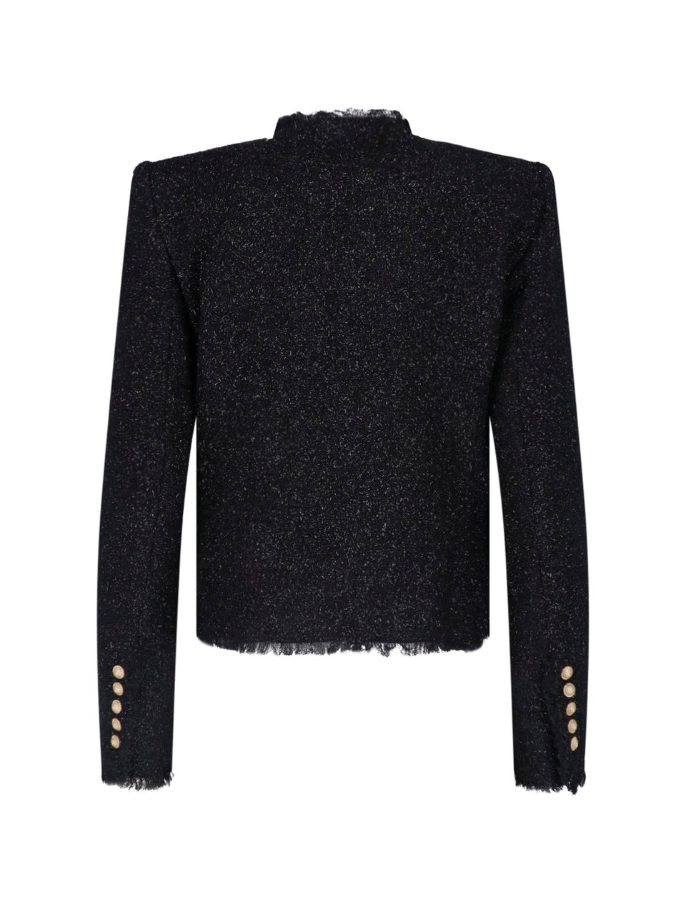 Balmain Cropped Textured Jacket with Gold Button Details Zwart