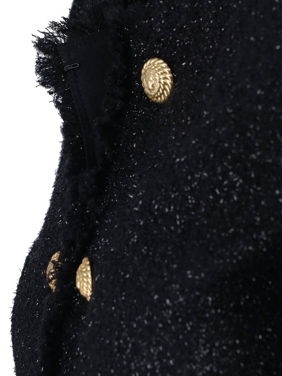 Balmain Cropped Textured Jacket with Gold Button Details Zwart