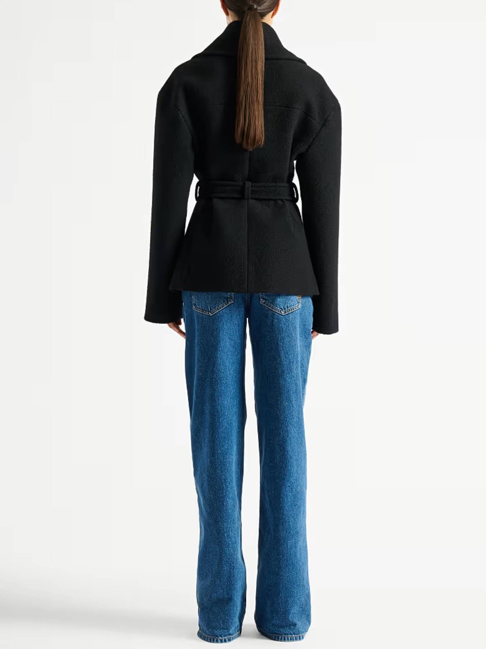 Balmain Black Belted Wool Short Coat Zwart