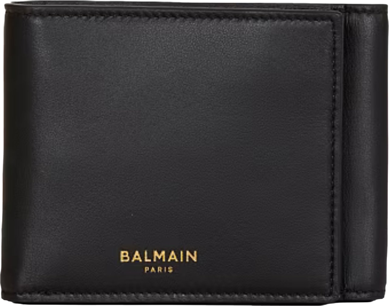 Balmain Black Trifold Smooth Leather Wallet Zwart