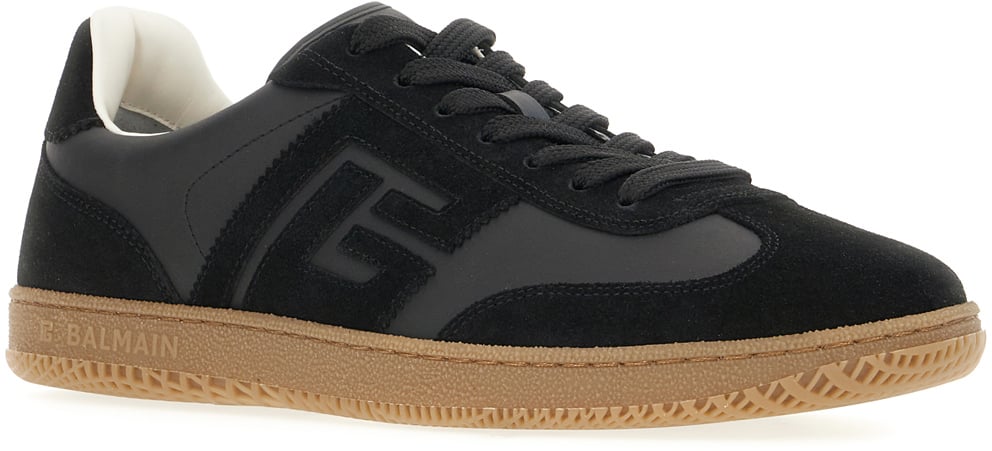 Balmain Black leather and suede sneakers Zwart