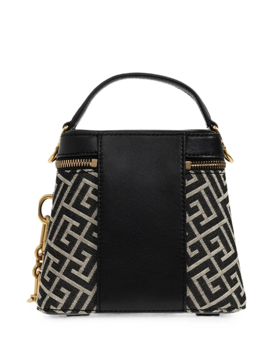 Balmain Trapezoidal Handbag with Geometric Pattern and Gold Accents Zwart