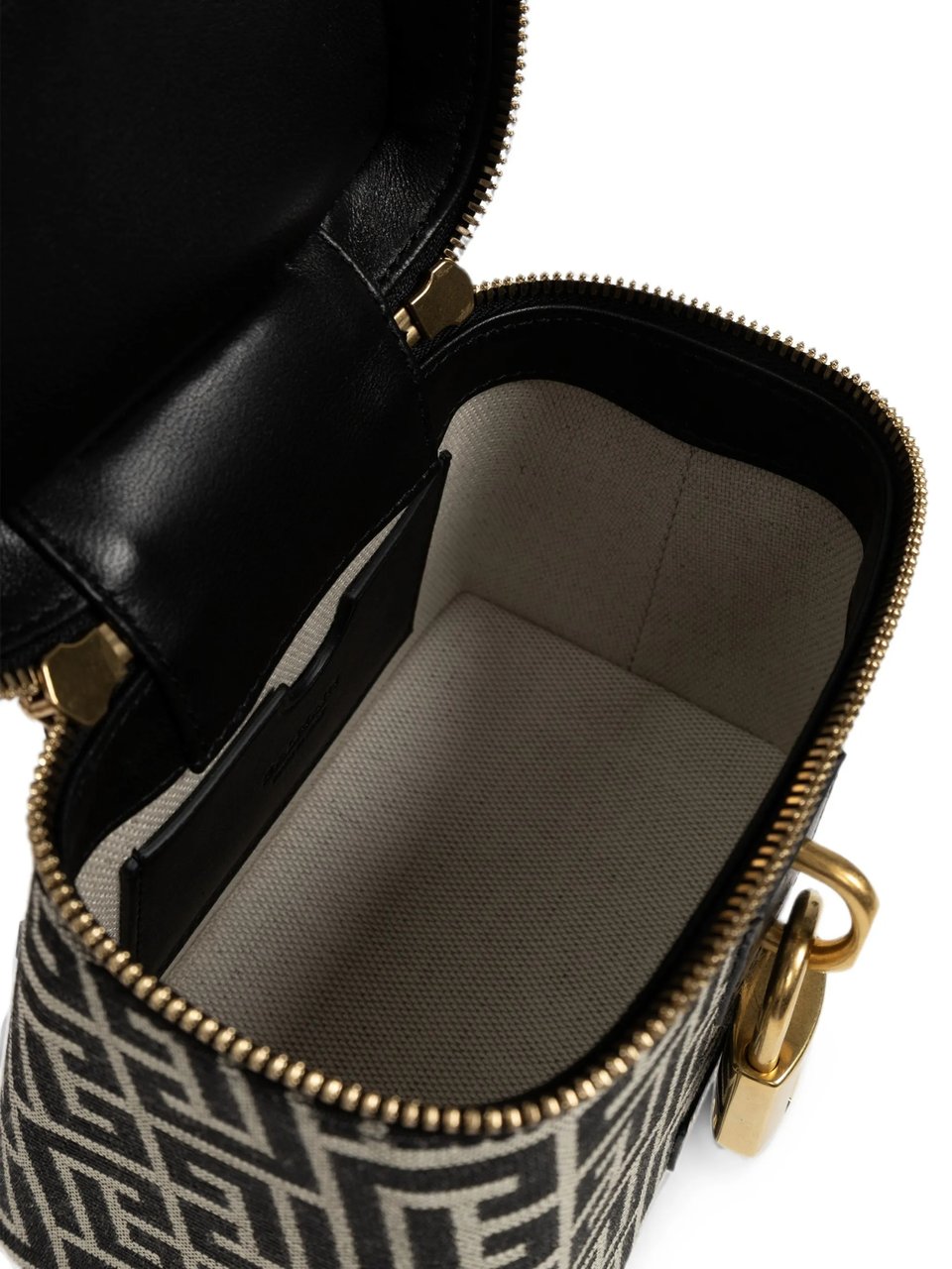 Balmain Trapezoidal Handbag with Geometric Pattern and Gold Accents Zwart