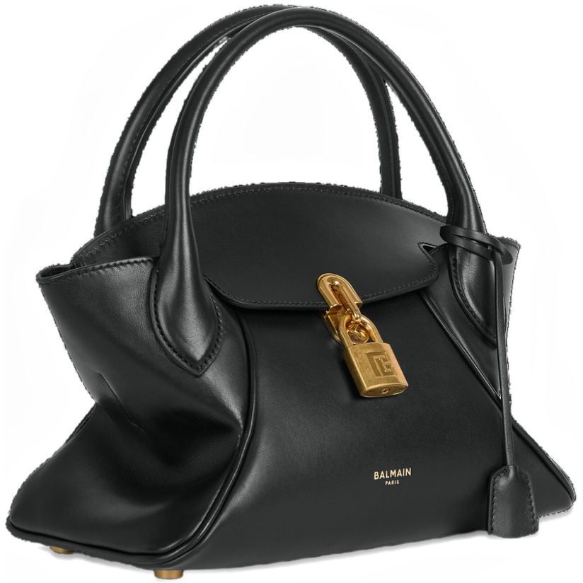 Balmain Star-Shaped Black Leather Handbag with Gold Accents Zwart
