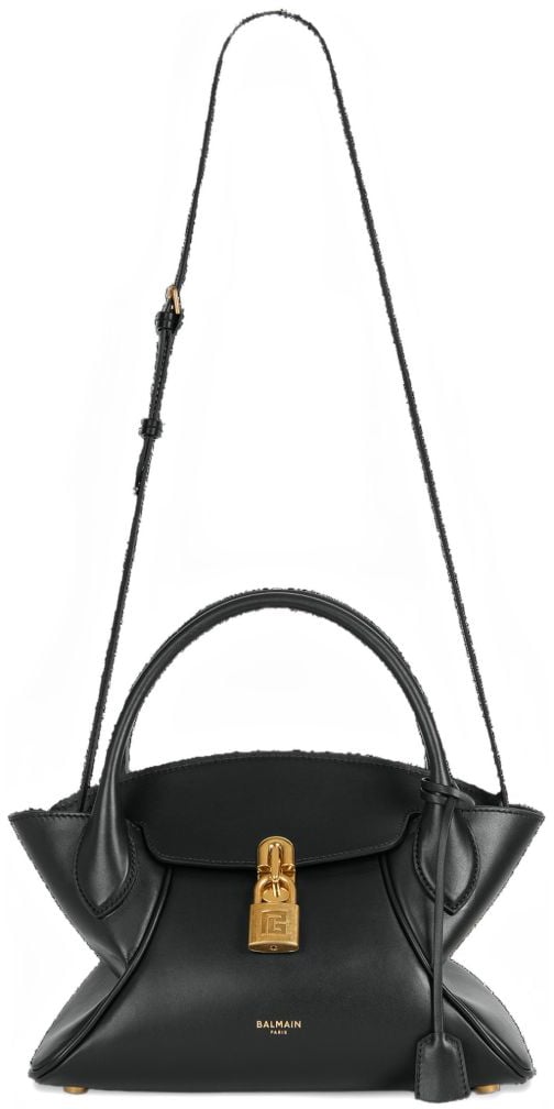 Balmain Star-Shaped Black Leather Handbag with Gold Accents Zwart