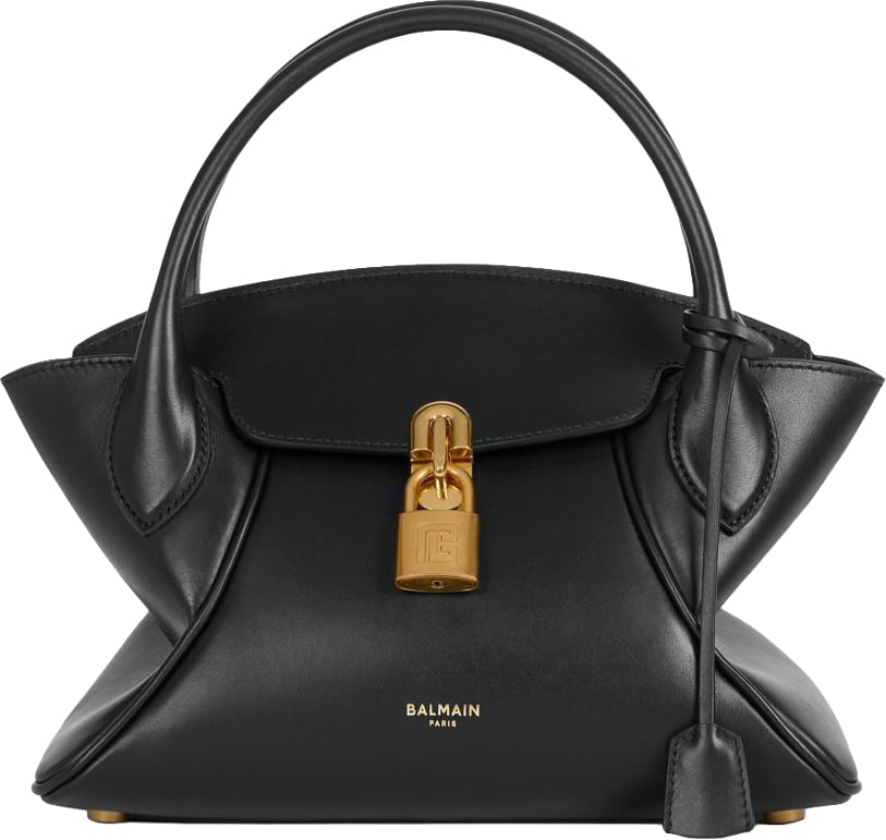 Balmain Star-Shaped Black Leather Handbag with Gold Accents Zwart