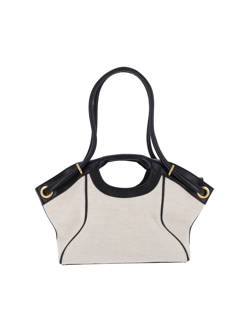 Balmain Beige Canvas Handbag with Black Leather Trim Neutraal