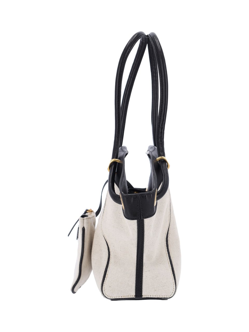 Balmain Beige Canvas Handbag with Black Leather Trim Neutraal