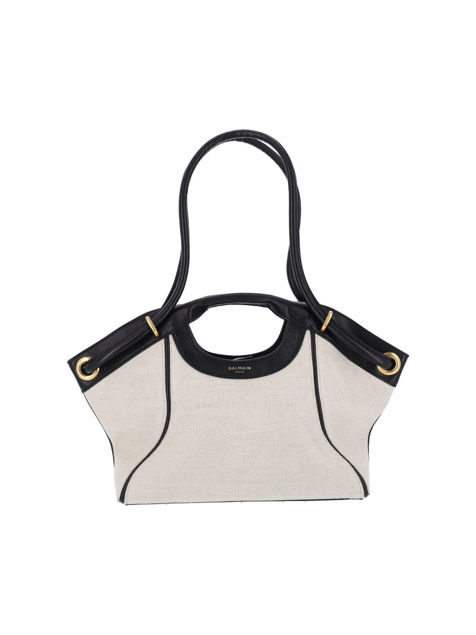 Balmain Beige Canvas Handbag with Black Leather Trim Neutraal