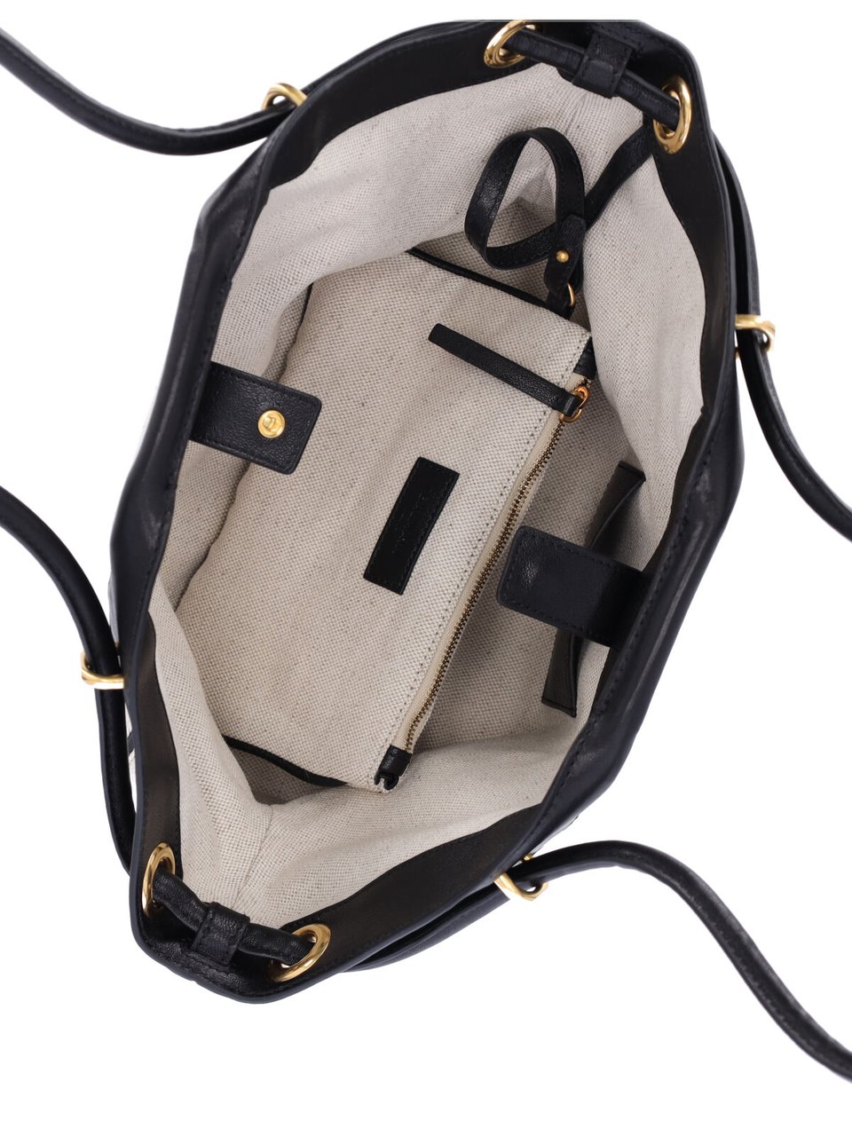 Balmain Beige Canvas Handbag with Black Leather Trim Neutraal