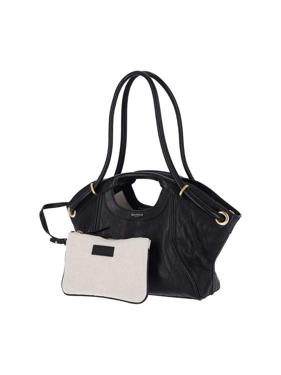 Balmain Black Lambskin Medium Tote Bag Zwart