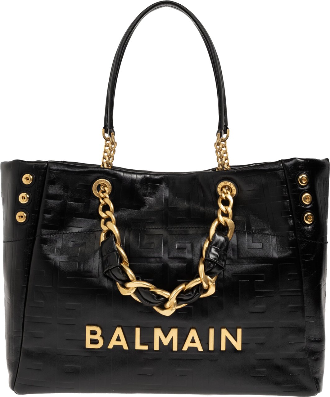 Balmain Black Open Large Embossed Tote Bag Zwart